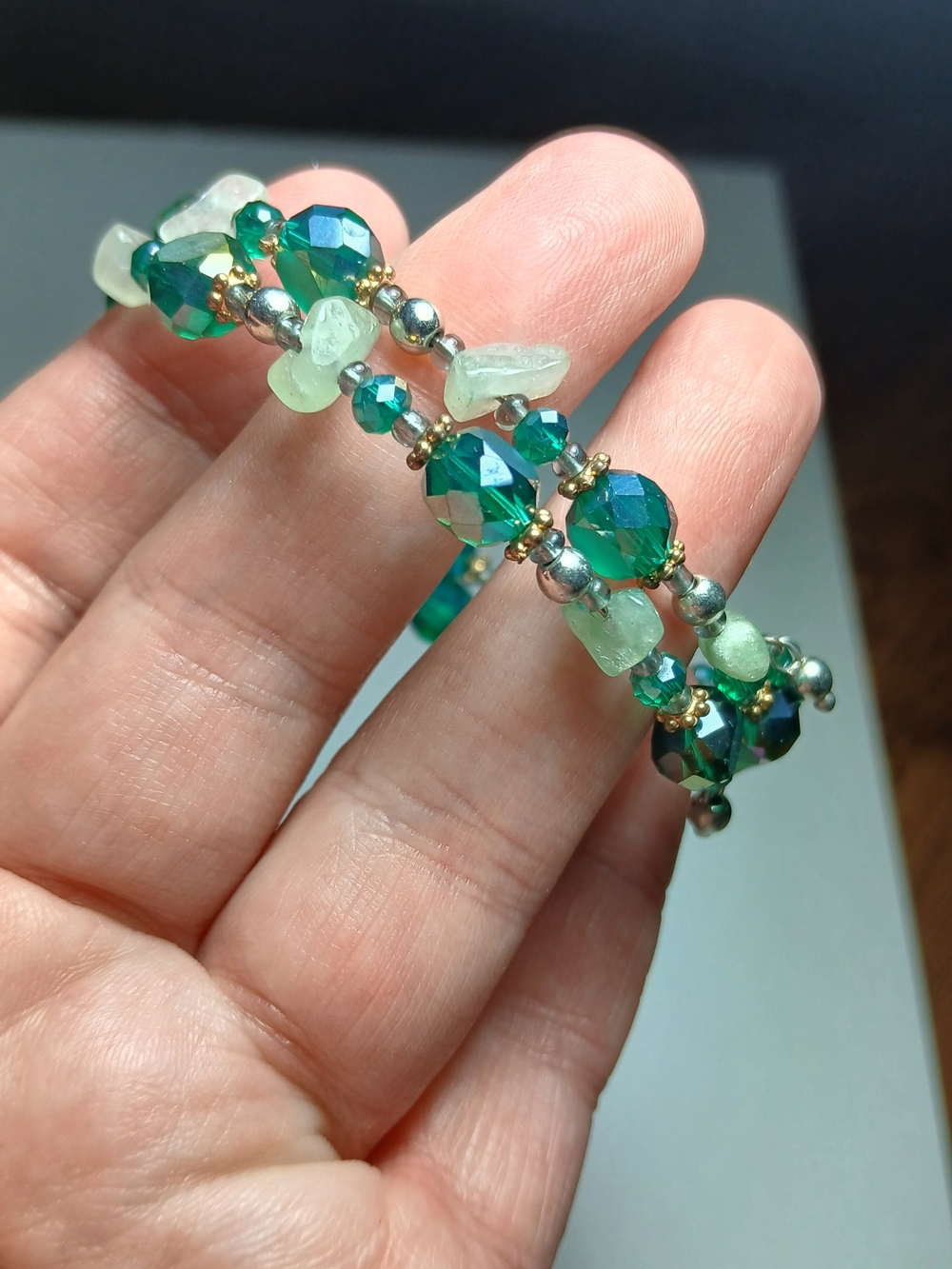 Blue, Teal & Green Beaded Stretch Bracelet - Women's Jewelry